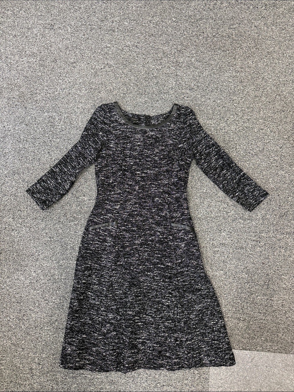 Talbots Heathered Black and White Long-Sleeve A-Line Dress